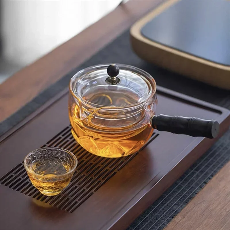 650ml Heat Resistant Side Wooden Handle Glass Teapot With 360° Rotary Infuser Liner Filter Boil Puer Oolong Tea Pot Tea Utensil