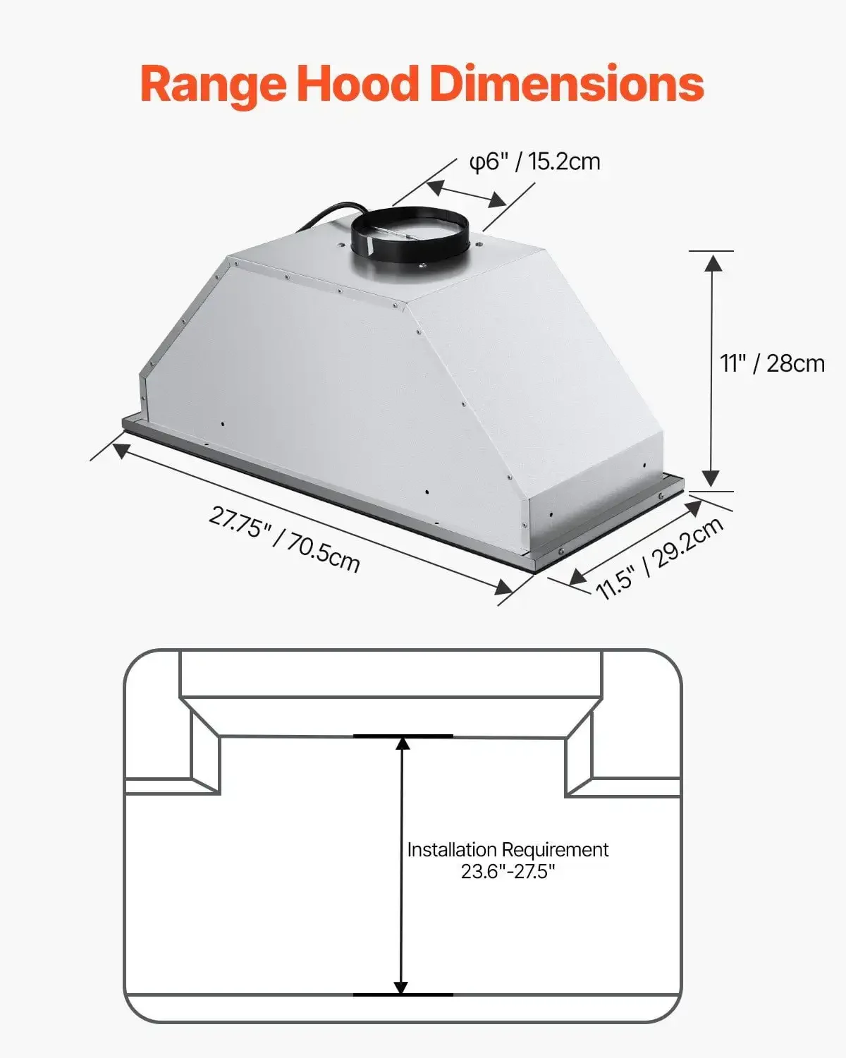 30 インチ内蔵レンジフードインサートベントフード 800CFM ジェスチャー & タッチコントロール