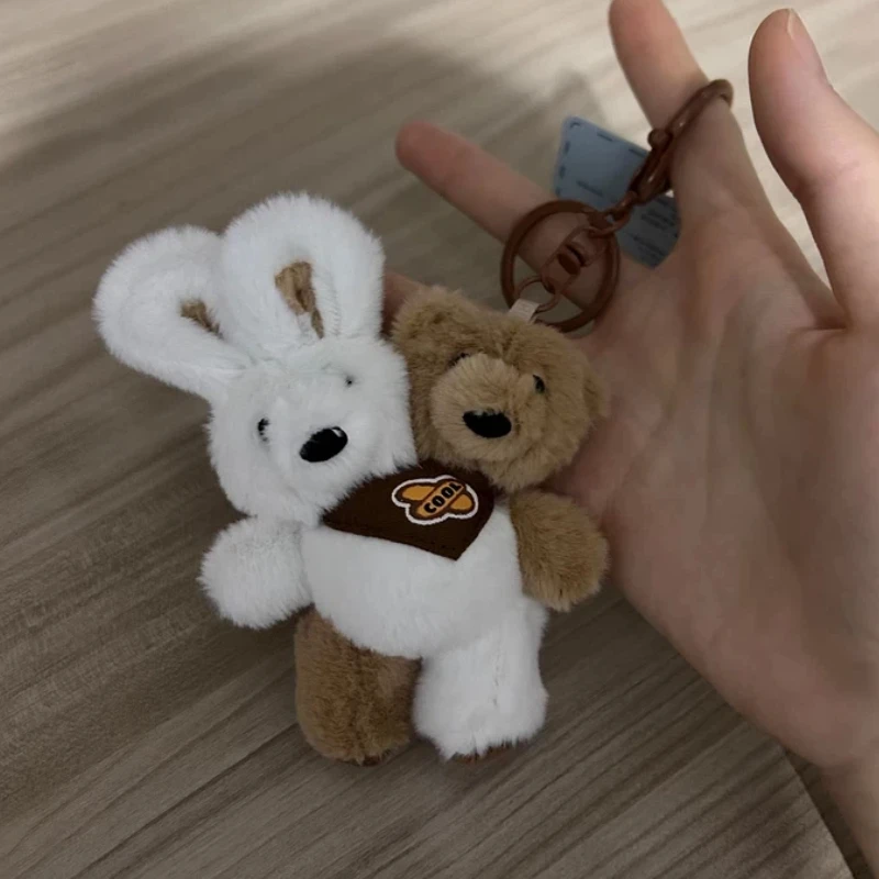 Brinquedo de pelúcia criativo gêmeo coelho urso chaveiro de pelúcia pingente criativo bonito chaveiro mochila pingente enchimento cura presentes