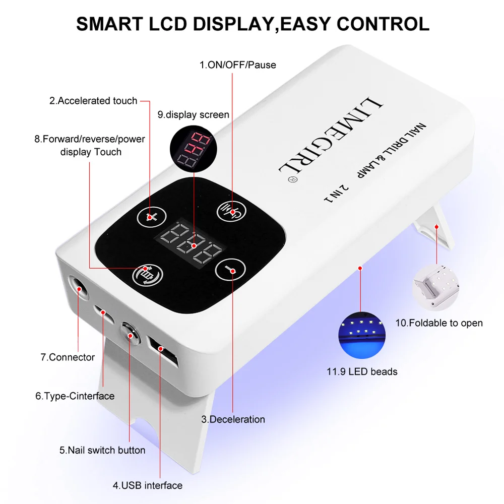 Taladro eléctrico inalámbrico portátil para uñas, 45000RPM, pulido, eliminación de piel muerta, juego de máquinas para uñas