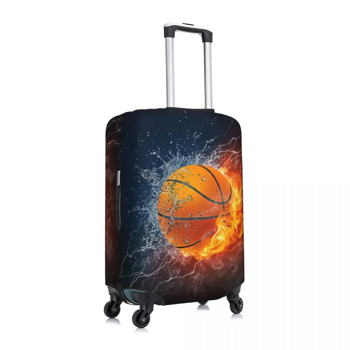 Custom Basketball In Fire And Water Travel Luggage Cover Elastic Suitcase Cover Protector Fit 18-32 Inch