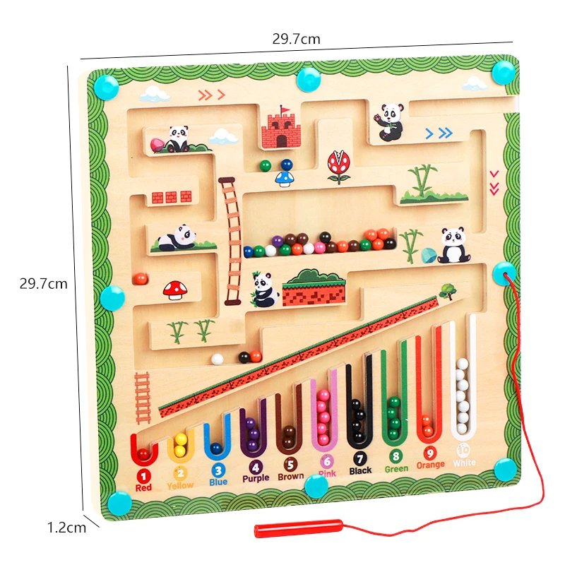 Wooden Panda Magnetic Bead Maze - Multifunctional Logic Puzzle Toy Children's Color Sorting And Fine Motor Skill Development