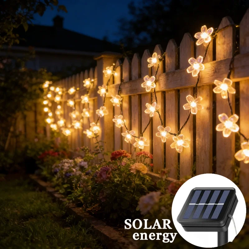 

LED Solar String Lights Cherry Flower Garland Fairy Light Outdoor 8 Lighting Modes for Garden Wedding Christmas Decor Solar Lamp