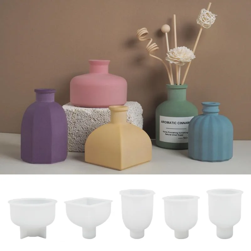 Creative Flower Arrangement Container Plaster Silicone Mold DIY Square Circle Vase Resin Molds Kitchen Living Bedroom Home Decor