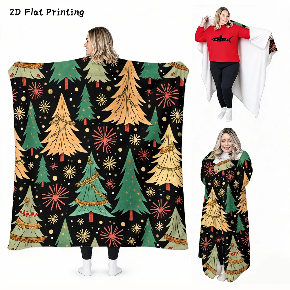 1PC Christmas Tree Print Wearable Blanket-Soft and comfortable for both men and women. It is very suitable for daily use, holida