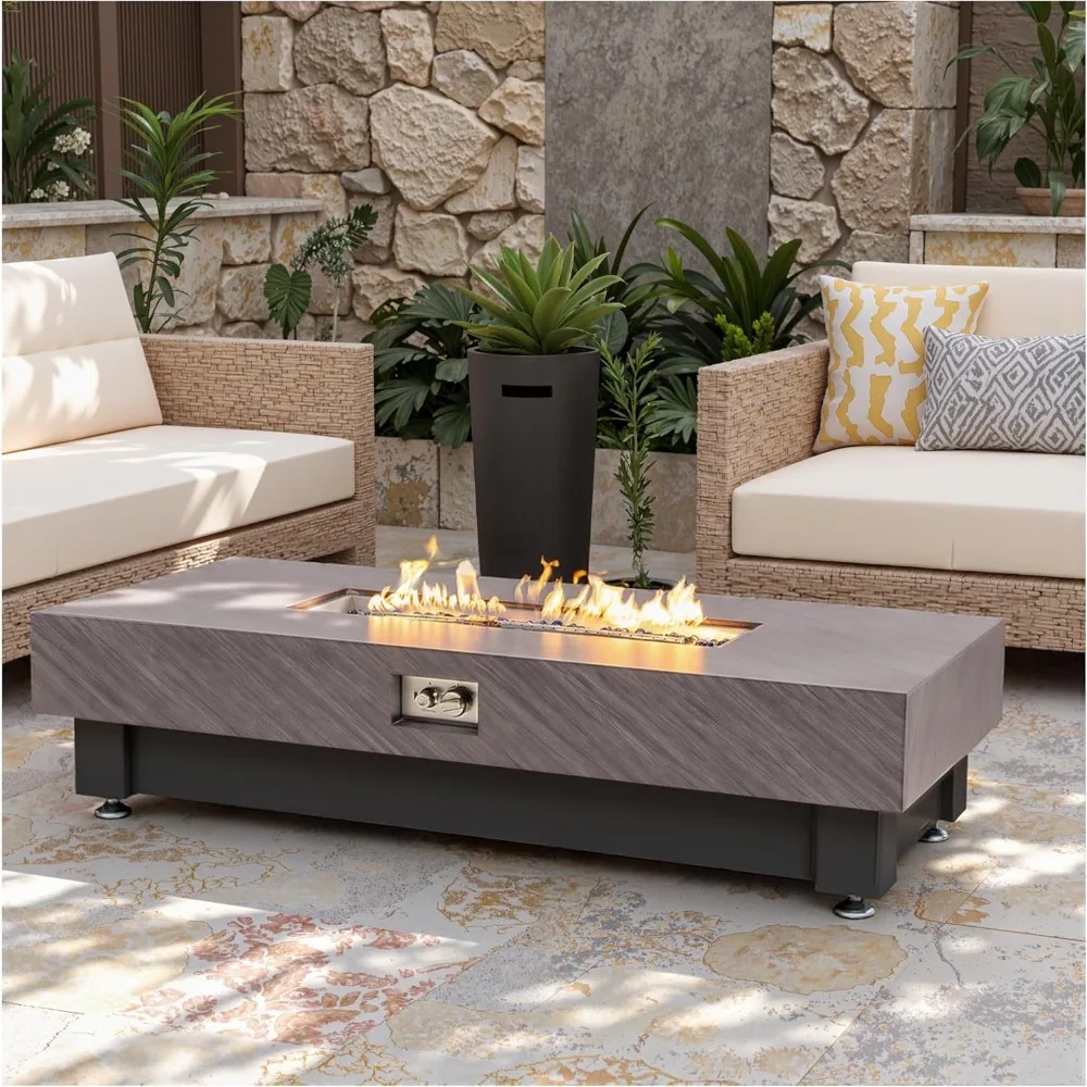

60" Propane Fire Pit,Outdoor Gas Fire Pit Table with Rain Cover,Rectangular Heater for Patio, Backyard, Deck,60,000BTU Outdoor