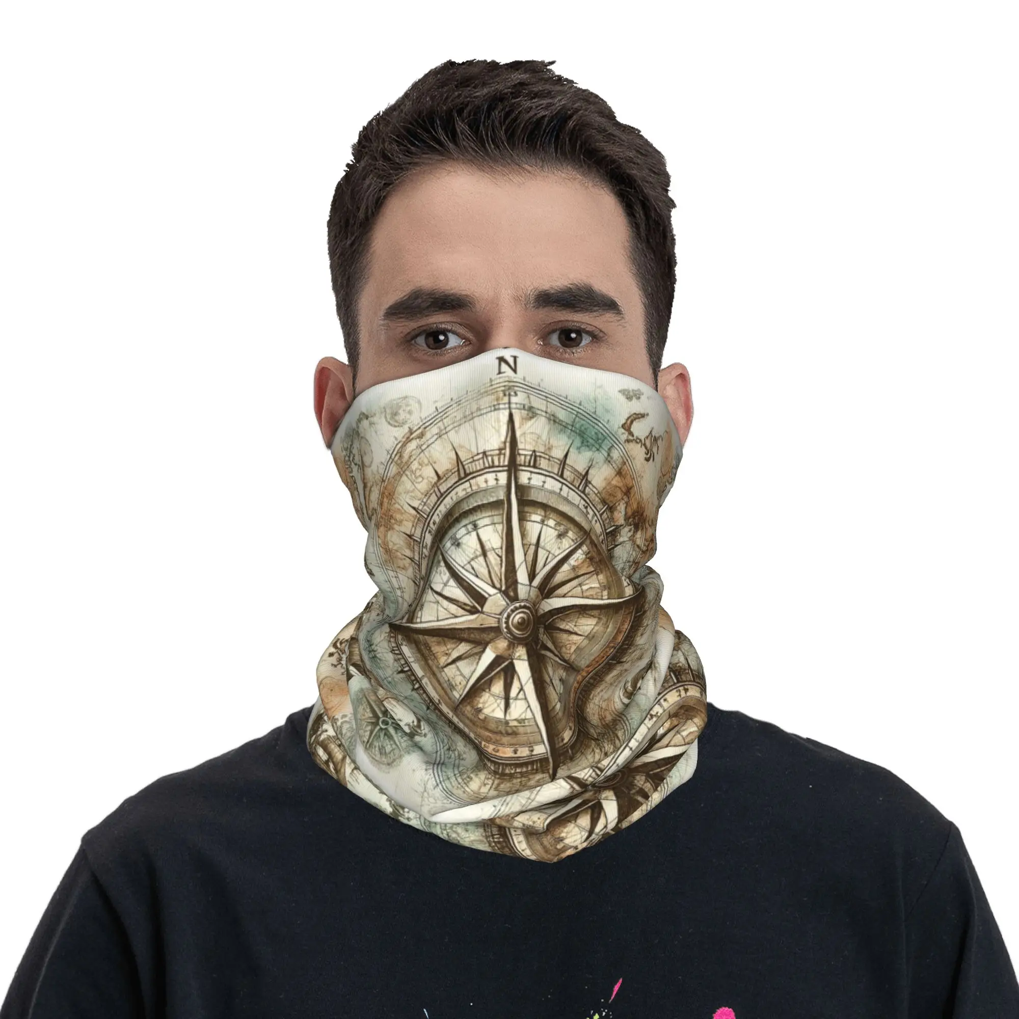 Compass pattern Bandana Neck Cover Printed Mask Scarf Multi-use Face Mask Hiking Fishing For Men Women Adult