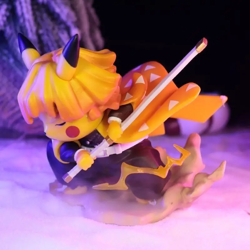 

Hot Sale Pikachu Cosplay Zenitsu Agatsuma Thunderclap Flash Anime Figure Car Dashboard Ornament Gift for Fans