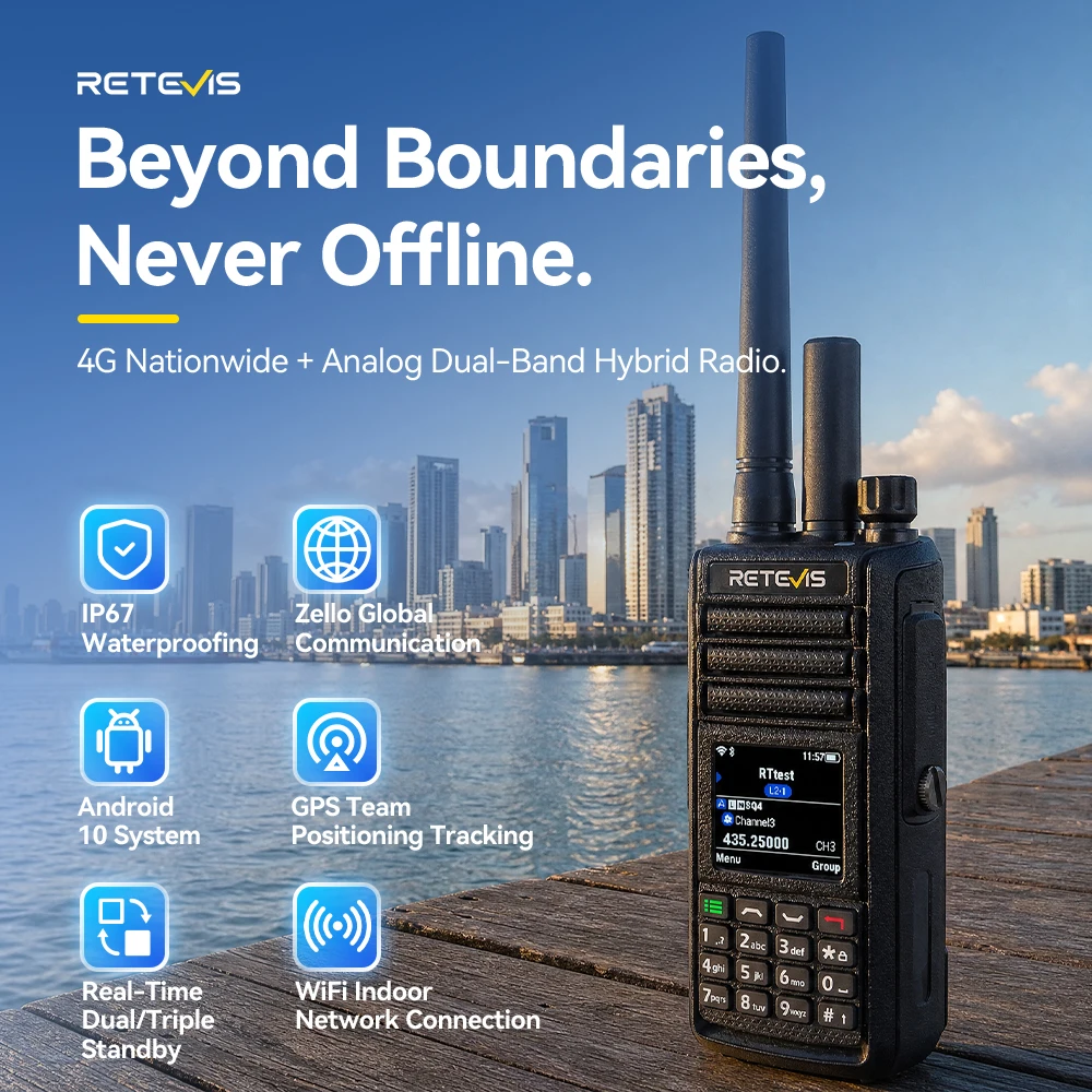 Retevis 4G Network POC Radio for Zello Dual SIM UHF/VHF IP67 Walkie Talkie With WiFi GPS Bluetooth SOS for Android for Logistics