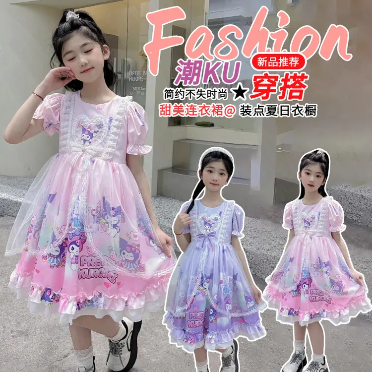 

Anime Kuromi Children Lolita Cosplay Princess Dress Sanrios Kawaii Girl High-Quality Dresses Puffy Skirt Cute Tutu Party Dress