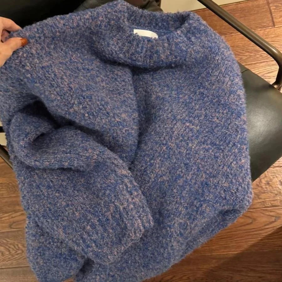 

Свободный корейский вязаный свитер с круглым вырезом, утепленный, повседневный, универсальный, легко носить, зимний свитер CHICYAN, новинка