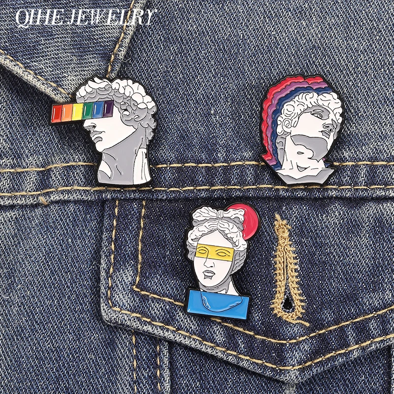 LGBT فخر الفن تمثال بروش المينا دبابيس الكلاسيكية تمثال قوس قزح دبابيس معدنية الملابس التلبيب شارة بدبوس مجوهرات هدية للأصدقاء