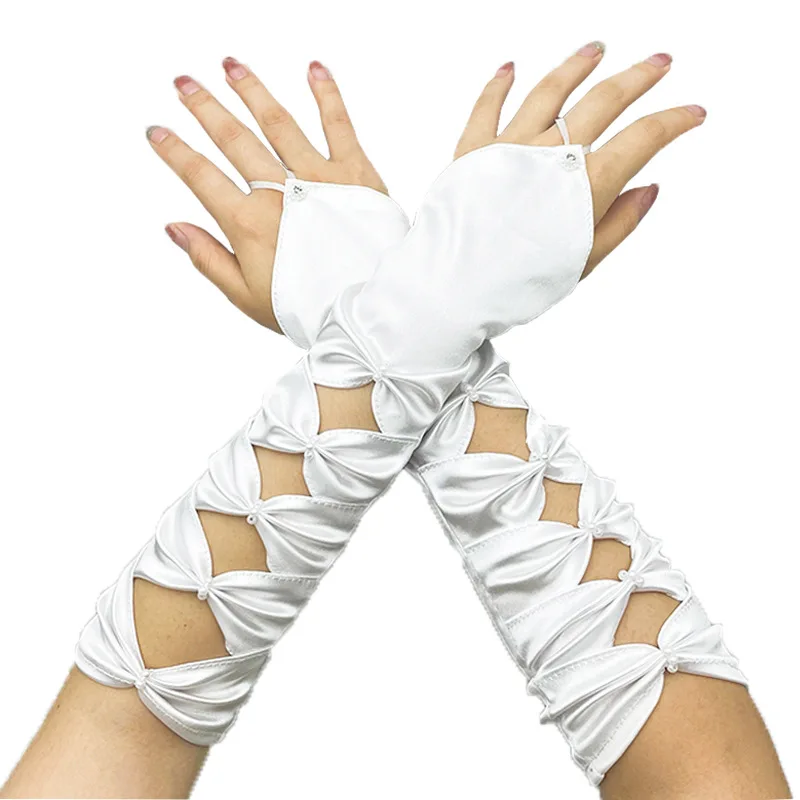 Gants Longs artificiel astiques Plissés en Satin pour Patients de Mariage, Nministériels d Papillon, Coude, Sarcelle, Sans Doigts, Soirée, Bal de Promo, à la Mode, pour Fille