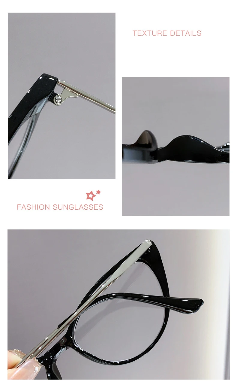 Lichtempfindliche, farbwechselnde Cat-Eye-Brille im Retro-Trend-Stil, nicht-Gesichtsverkleinernde, flache Lichtbrille, hochwertige Myopie-Brille 6105 – Detail 3