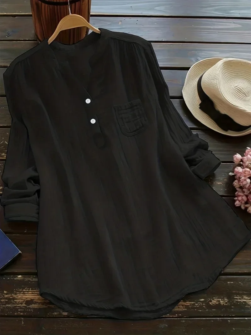 Plus Size 1XL-5XL Women's Casual Lapel Shirt Solid Color Long Sleeved Shirt Fashion Button Up Shirt image 5