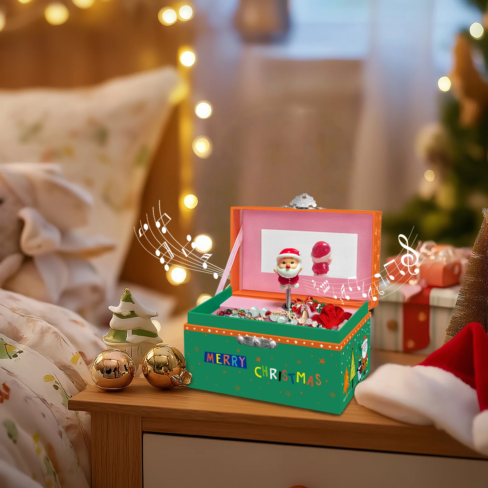 صندوق تشغيل الموسيقى لتخزين المجوهرات لعنصر عيد الميلاد - هدية السنة الجديدة وعيد الميلاد لتنظيم الخواتم والمجوهرات #6
