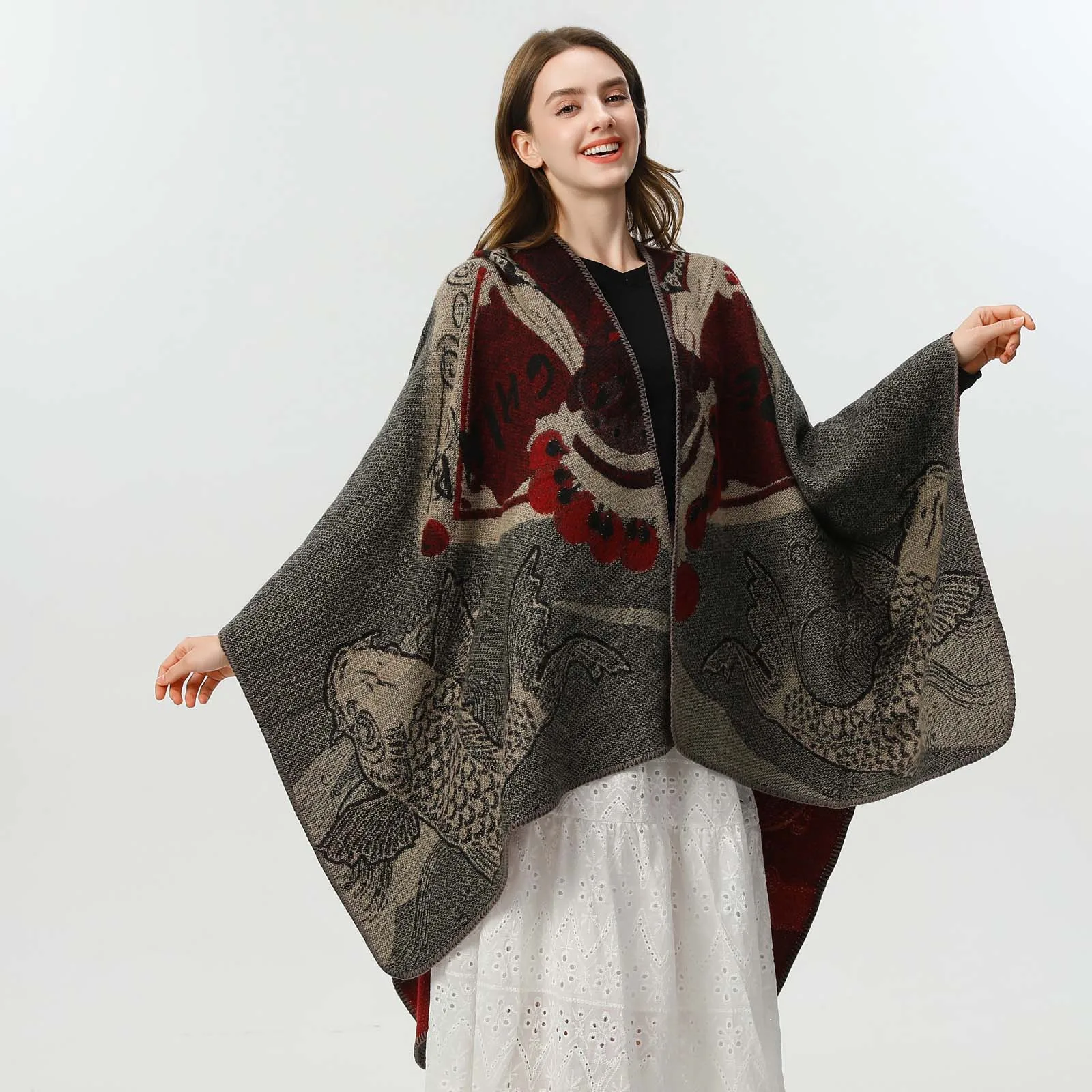 Autumn and winter scarf, versatile women's travel shawl, imitation cashmere European and American slit thickened cloak