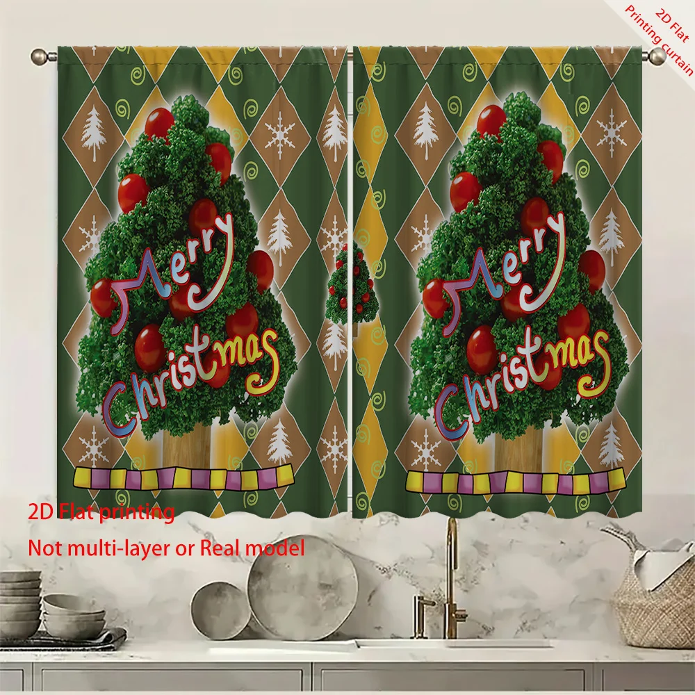 Christmas tree pattern printed curtains, living room, bedroom, dormitory, home holiday decoration, blackout curtains