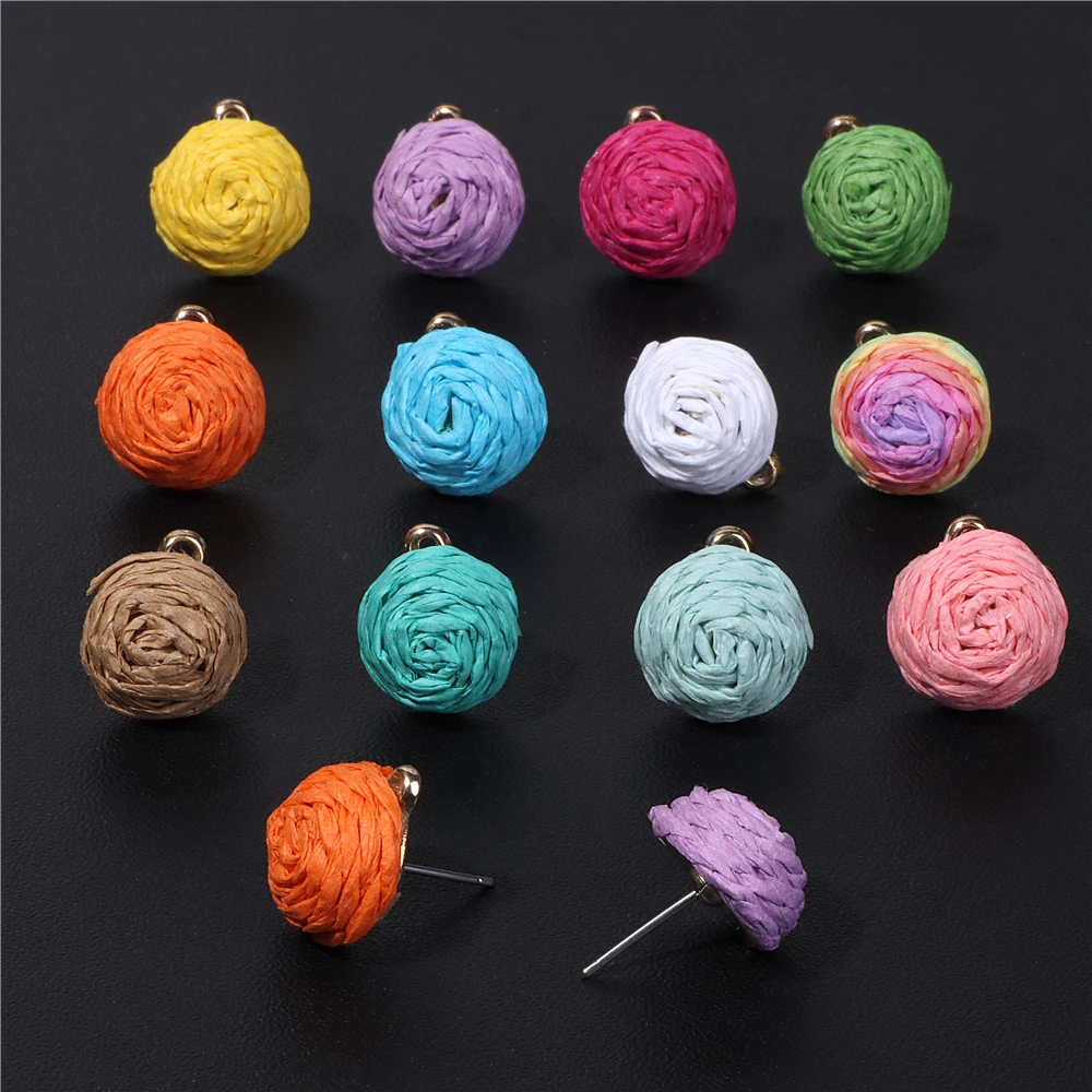 

New Fashion Rattan Woven Raffia Semicircular Earrings Accessory Colourful Boho Earrings Findings Fit Diy Summer Seaside Jewelry