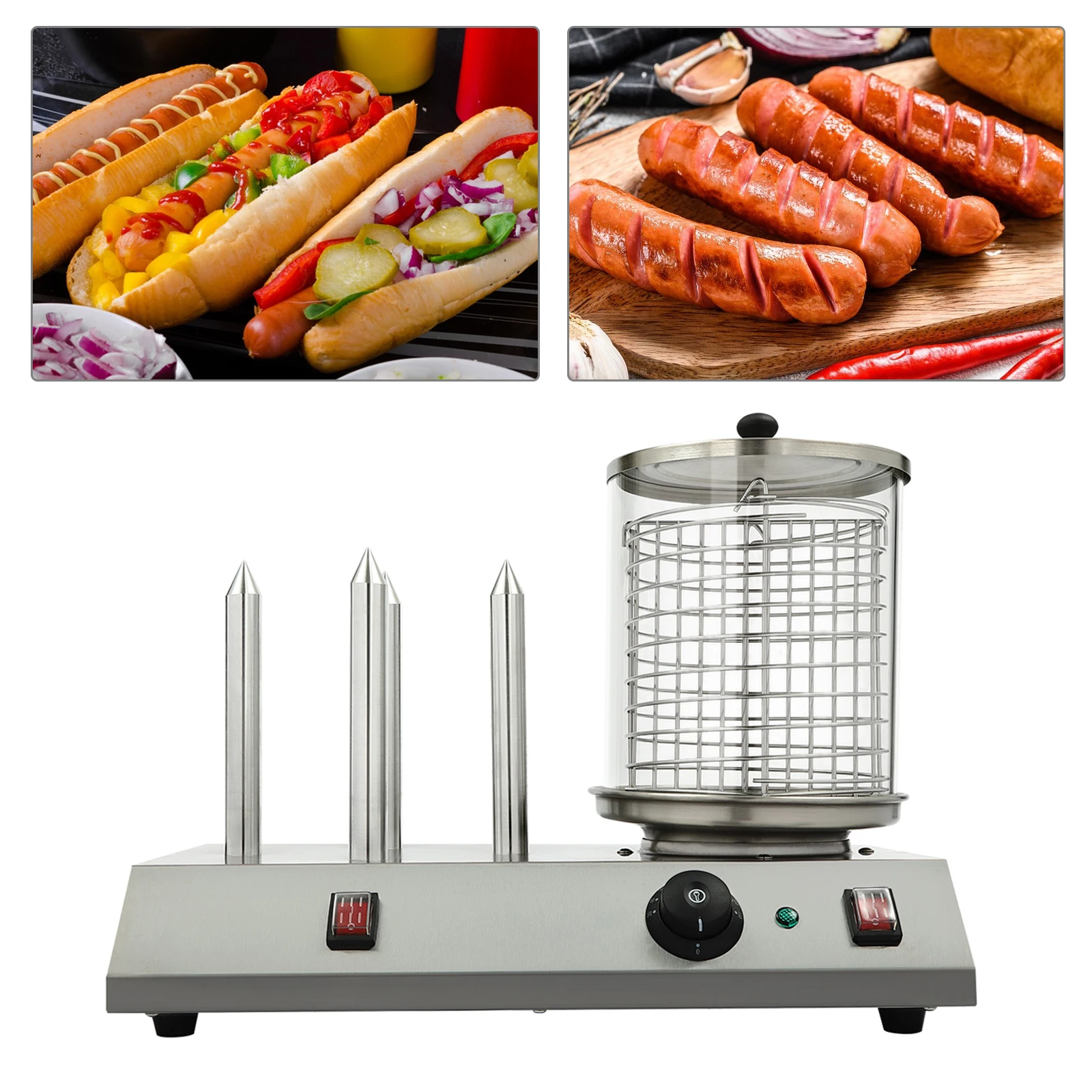 4 Skewers Electric Hot Dog Maker Machine Sausage Cooker Steak Bread Sausage Warmer  Hot Dog Device Heater Grill Stove Machine