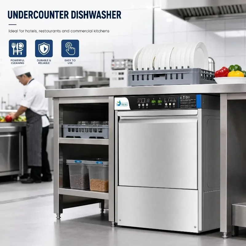 High Temp Undercounter Dishwasher, 304 Stainless Steel, Commercial Grade