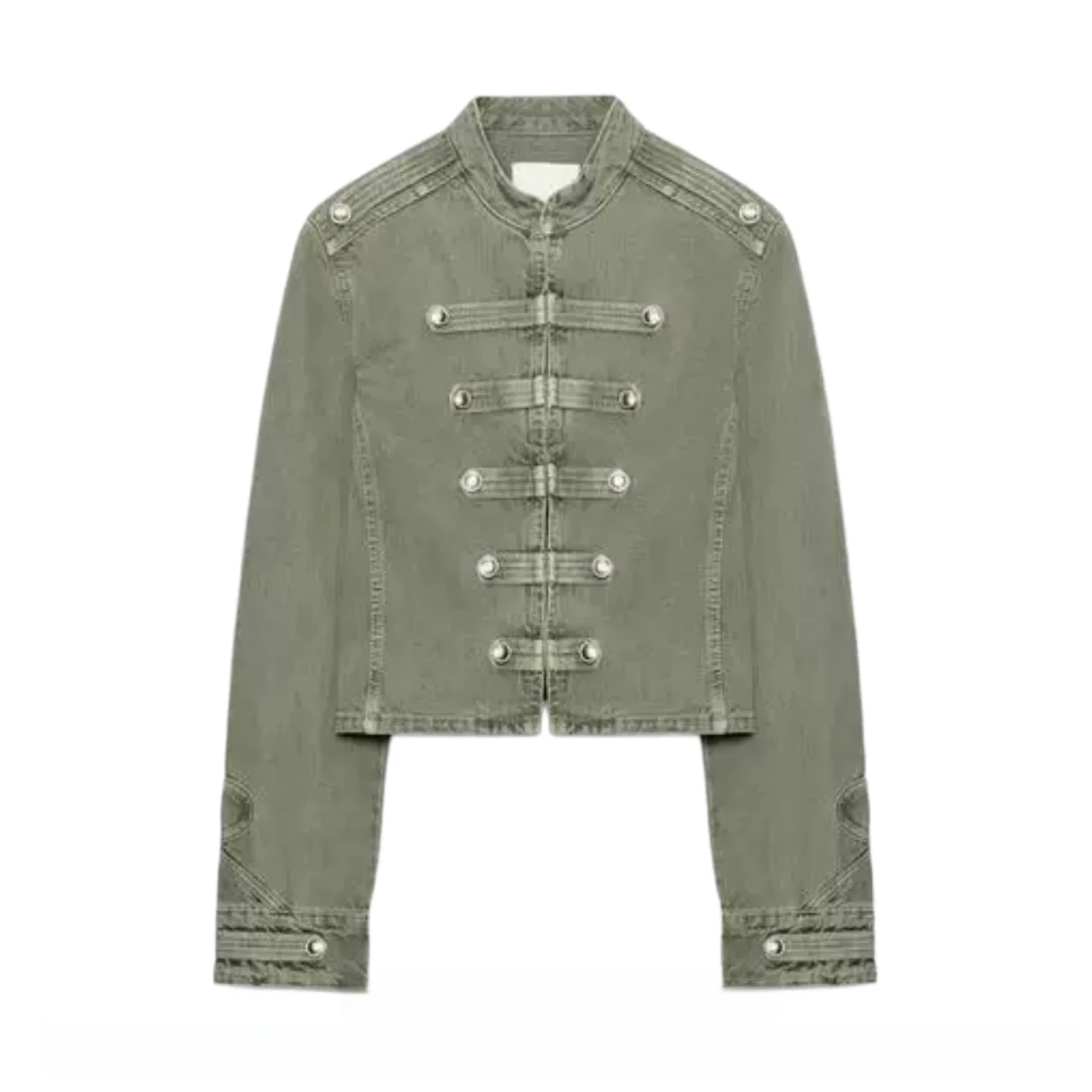 Fashionable New Chinese Style Women's Short Jacket 2026 Summer Slim Fit Long Sleeve Stand Collar Button Decor Knot Design Cotton