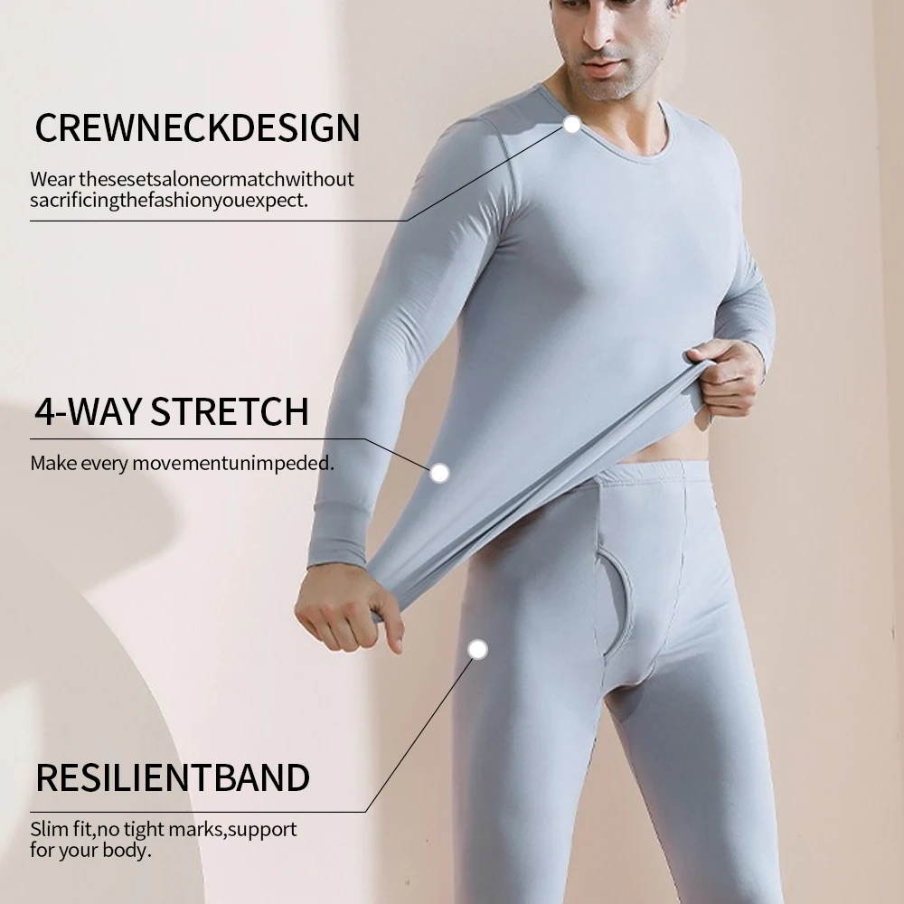 ملابس اخلية حرارية للرجال الشتاء الصوف أسفل جونز تي شيرت 2 قطعة بدلة منزلية مرنة غير رسمية الجلد ودية تنفس الملابس جديد #4