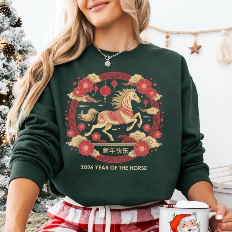 Zodiaco cinese Capodanno cinese 2026 Anno del cavallo Regalo lunare Felpe con cappuccio abbinate Felpa autunno e inverno Pullover a maniche lunghe