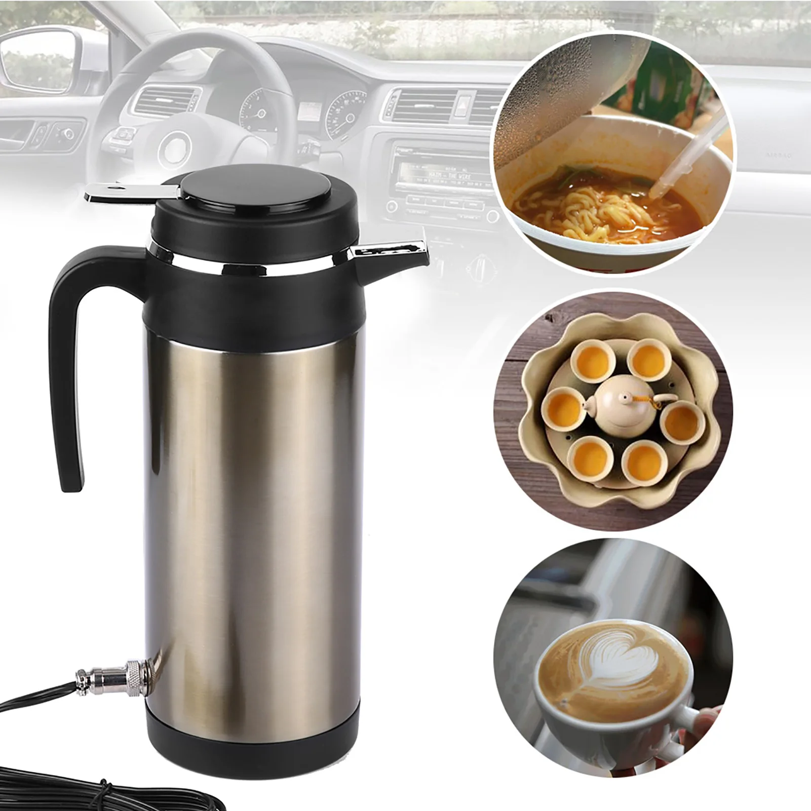 1000ML Stainless Steel Car Electric Heating Cup Kettle Travel Thermoses Heating Water Bottle 12V/24V Universal Cars Accessories