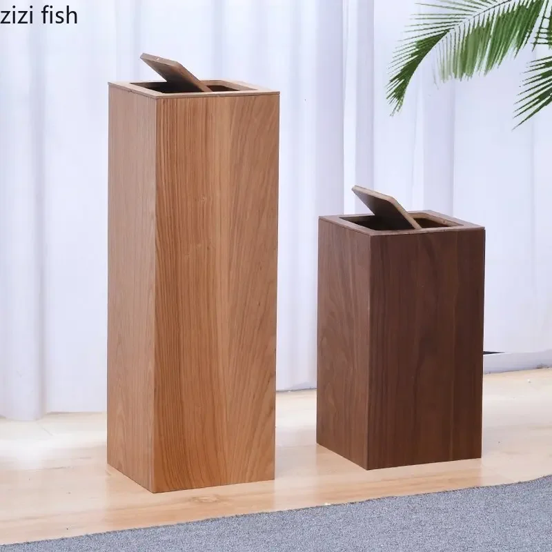 Large Capacity Wooden Trash Can Square Storage Bucket Large