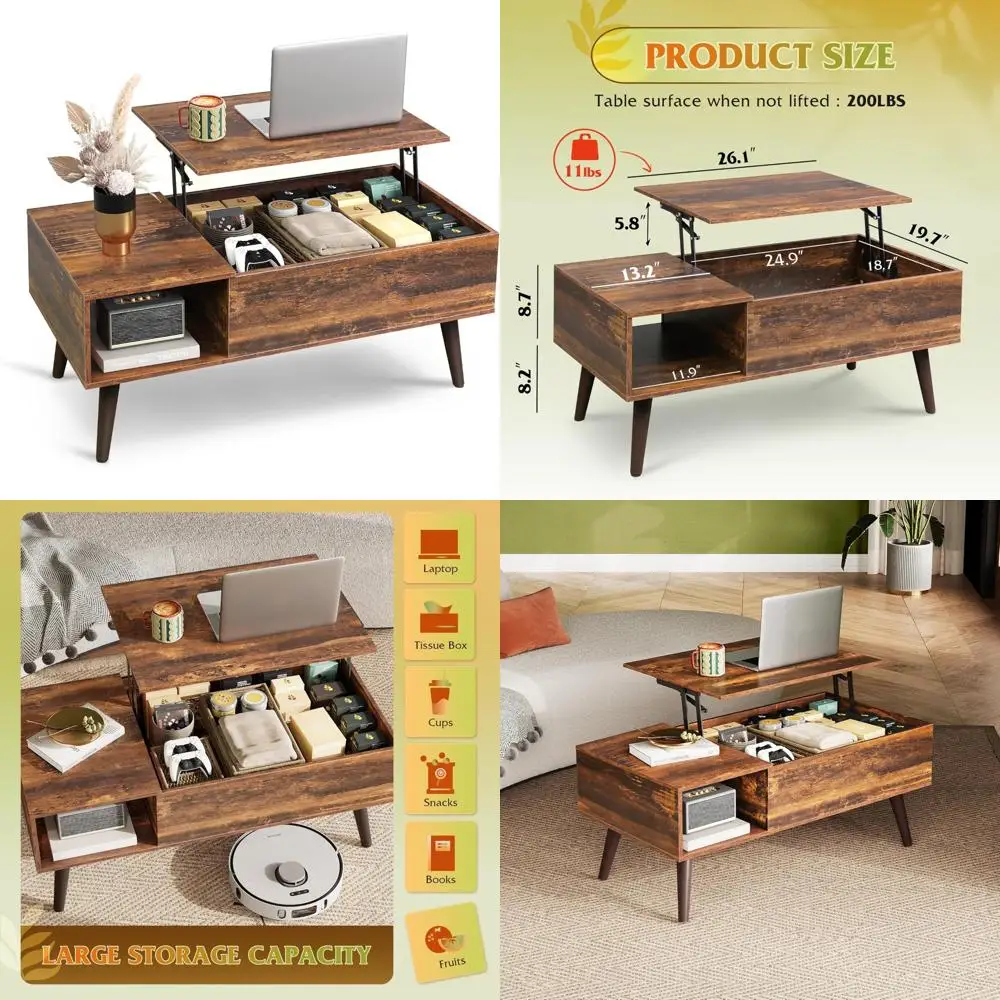 

Lift Top Storage Coffee Table for Living Room, Small Wooden Dining Center Table with Storage, Modern Rising Table with Space-sav