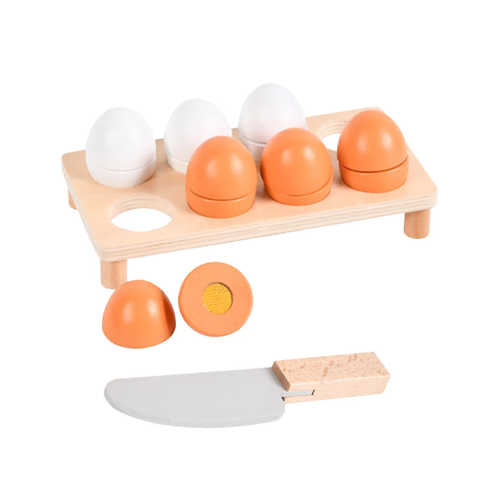 

10 Pcs Combination Wooden Simulated Eggs Child Kitchen Cutting Toy Pretend Play Food Playset Simulation Children's