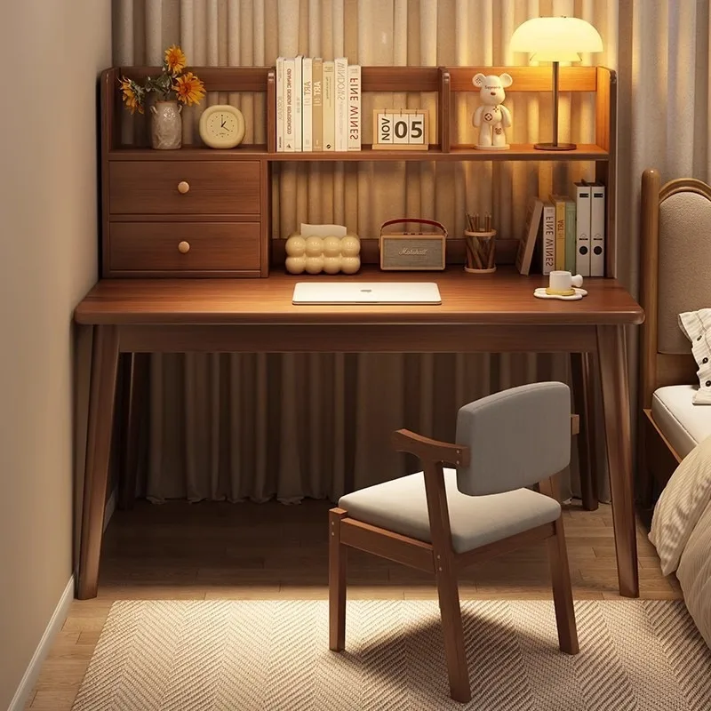 Desk bookshelf integrated table, household adult computer desk, simple office solid wood legs bedroom student study table