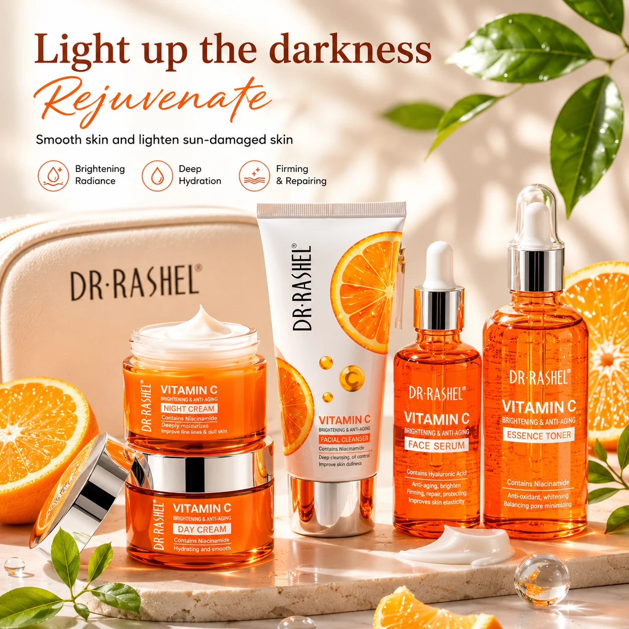 DRRASHEL Vitamin C 5-teiliges Make-up-Taschen-Set Erfrischend Leicht Einziehbar Praktisch Zum Mitnehmen – Detail 1