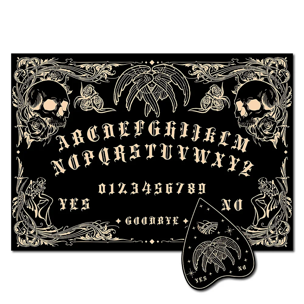 Wood Talking Board with Design Black Rectangle Pendulum Dowsing Divination Board with Planchette Hunt Decor Metaphysical Message