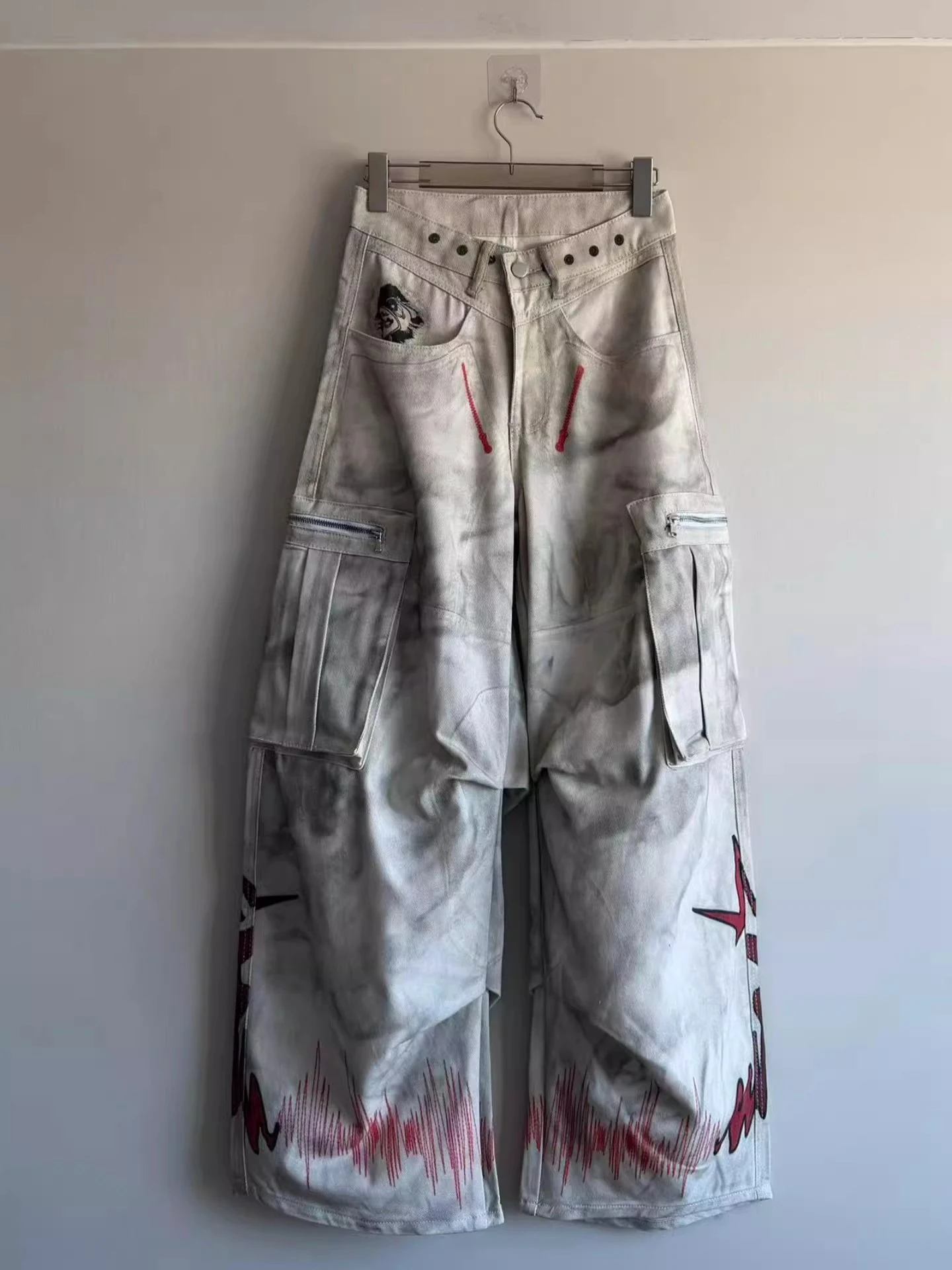 

Waed Vintage fiti Men's Straight Leg Jeans American High Street Sle Wide Leg Pants Clean Fit mid Waist ket Detail