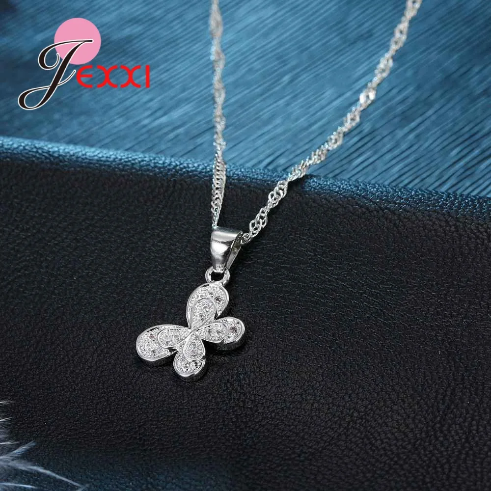 Unique Butterfly Design Cubic Zircon Girl Party Accessory Top Quality 925 Sterling Silver Necklace Earrings Sets