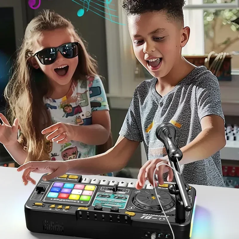 Mélangeur DJ avec Microphone, Simulation de chant Musical, plateau tournant à lumière LED, musique Junior, jouet éducatif pour enfants, cadeaux de noël