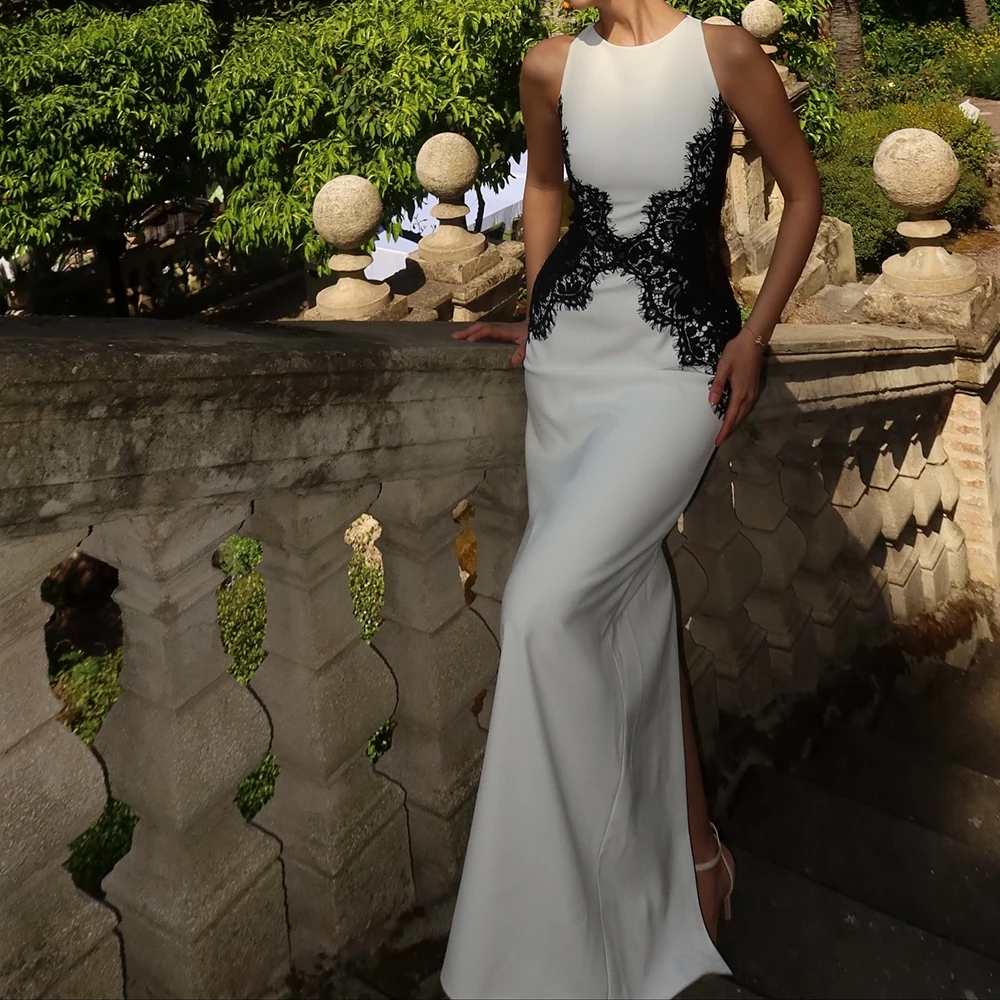 

Вечерние платья трапециевидной формы по индивидуальному заказу, длиной до пола, с круглым вырезом, без рукавов, платье для выпускного вечера, модное кружевное простое драпированное повседневное вечернее платье