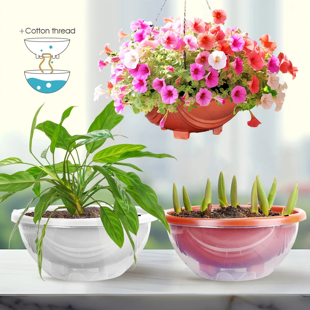 2-styles Lazy Indoor Home Plastic Self-watering Hydroponic Automatic Water Absorption Flower Pots for Garden Greenhouse Planting