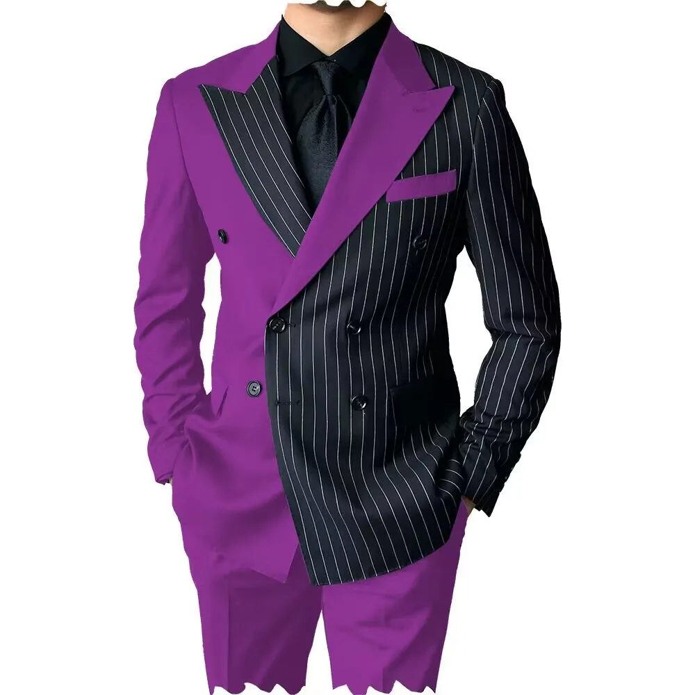 New Style Slim Fit Men Suits 2 Piece Groom Tuxedos Peak Lapel Double Breasted Blazer Pants Sets Prom Business Costume Homme