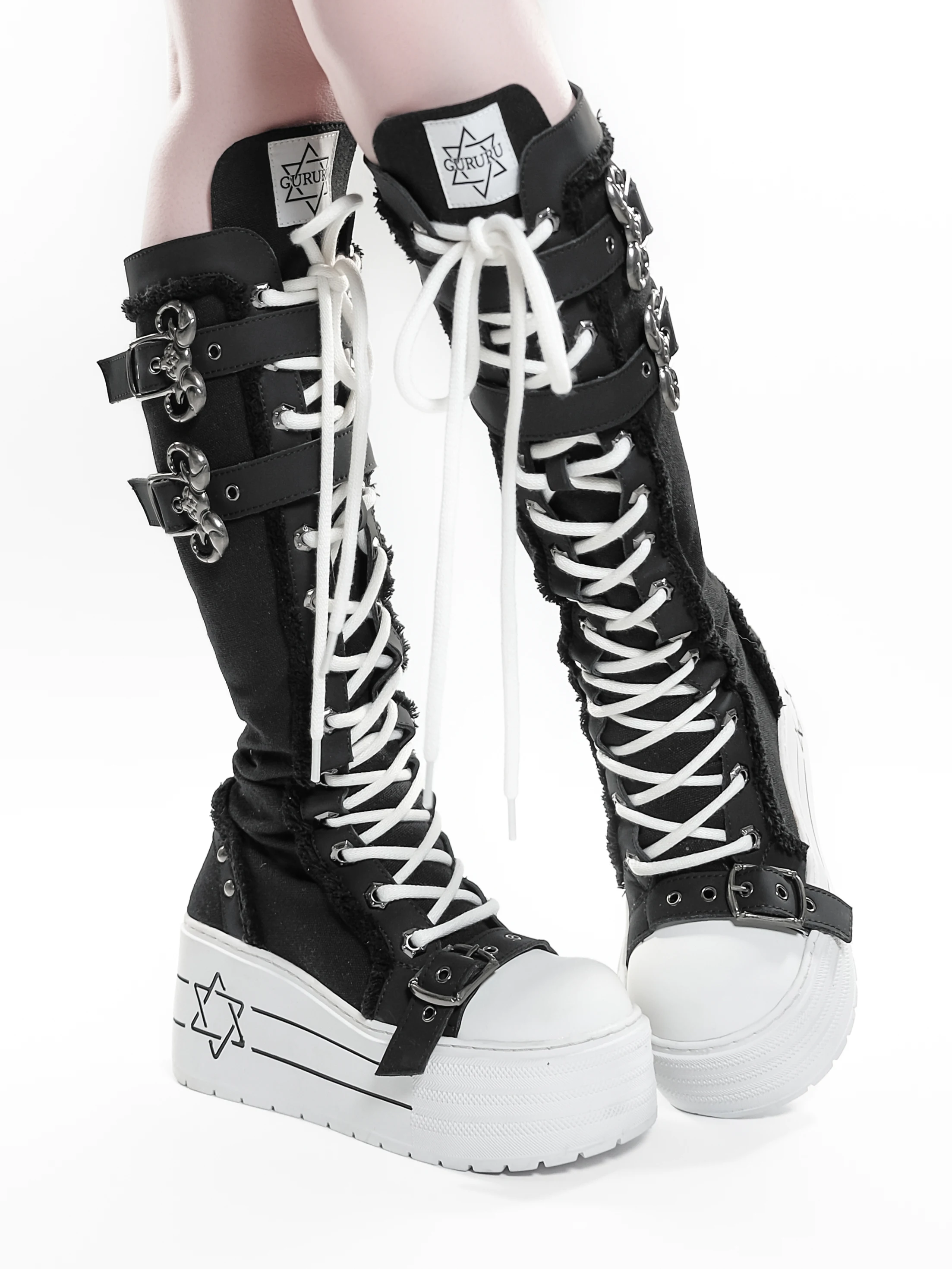 

Сапоги сатаны-контракта, оригинальные субкультурные сапоги Gururu для девочек, парусиновые сапоги на толстой подошве, сапоги в стиле ретро для девочек в стиле Лолиты