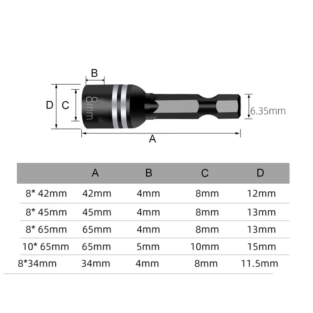 마그네틱 너트 스크루드라이버 소켓 비트, 육각 섕크 드라이버 어댑터, 소켓 렌치 수공구, 42mm, 45mm, 65mm, 34mm, 60mm, 8mm, 1 개