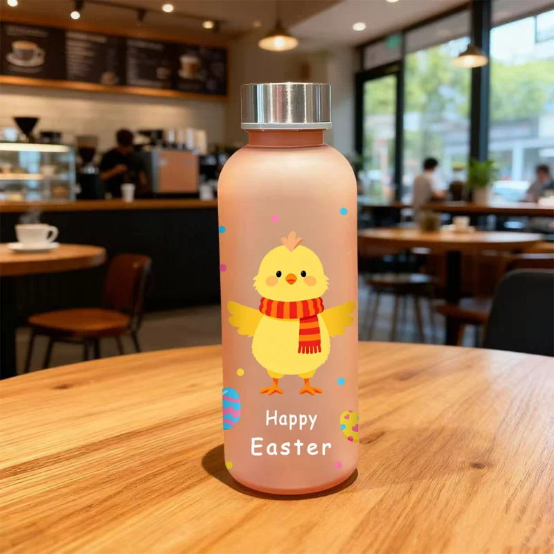 Garrafa de água com padrão de patinho e coelho de desenho animado impressa em 3D - Textura estereoscópica fofa, resistente ao desbotamento, à prova de arranhões, à prova de vazamentos