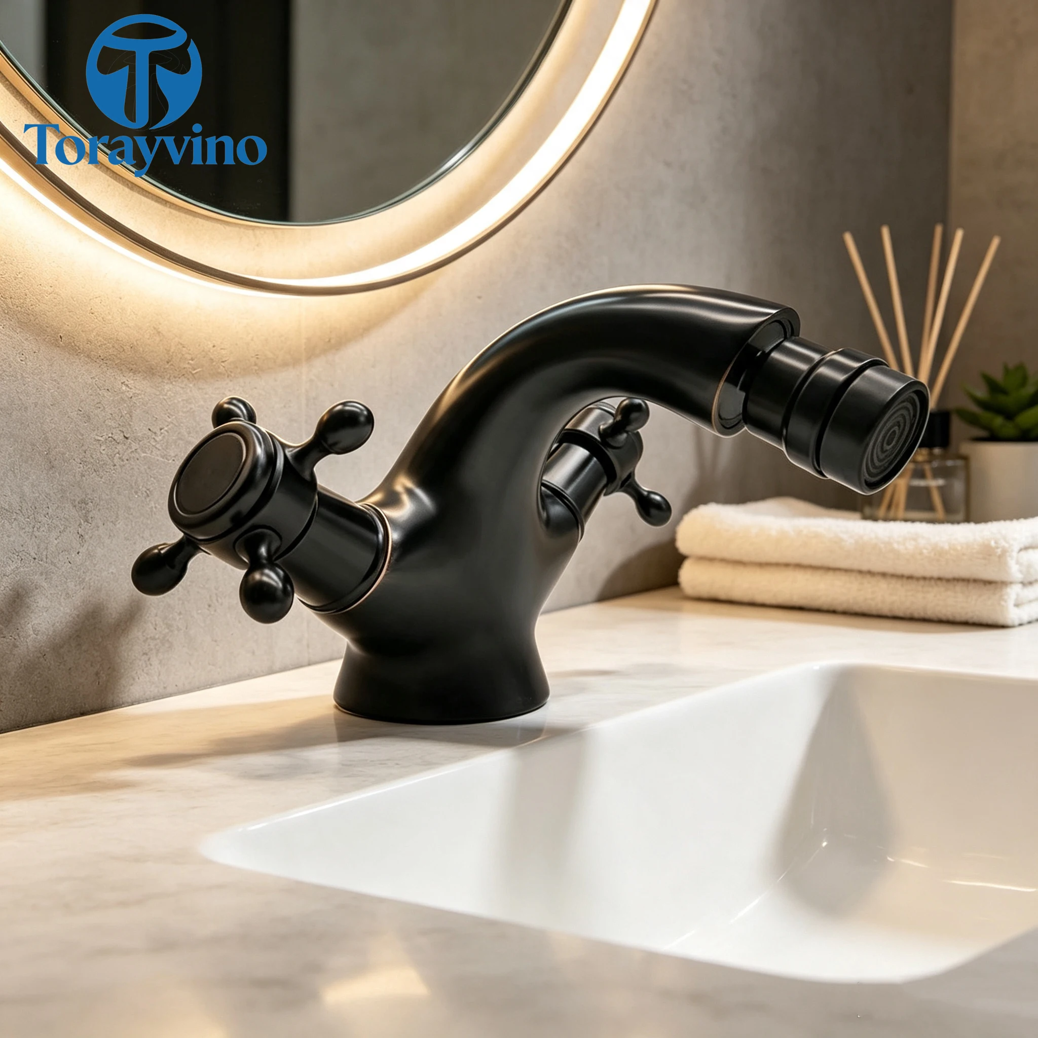 Torayvino Bathroom Bidet Faucet with 360 Swivel Spout Voltaire Bidet Faucet Antique Brass Deck Mounted Hot Cold Water Mixer Tap