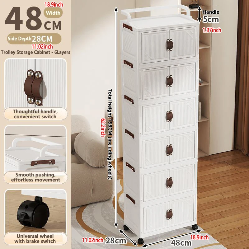 Foldable Multi-Layer Utility Cart on Wheels, Mobile Storage Cabinet for Student Dormitory & Living Room, Space-Saving Organizer