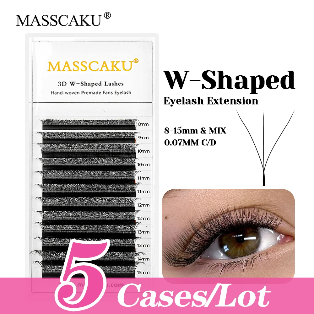 

Customized Private Label 5cases/lot MASSCAKU W Shaped Premade Volume Fans Lash Matte Black Waterproof W Design Lashes for Makeup