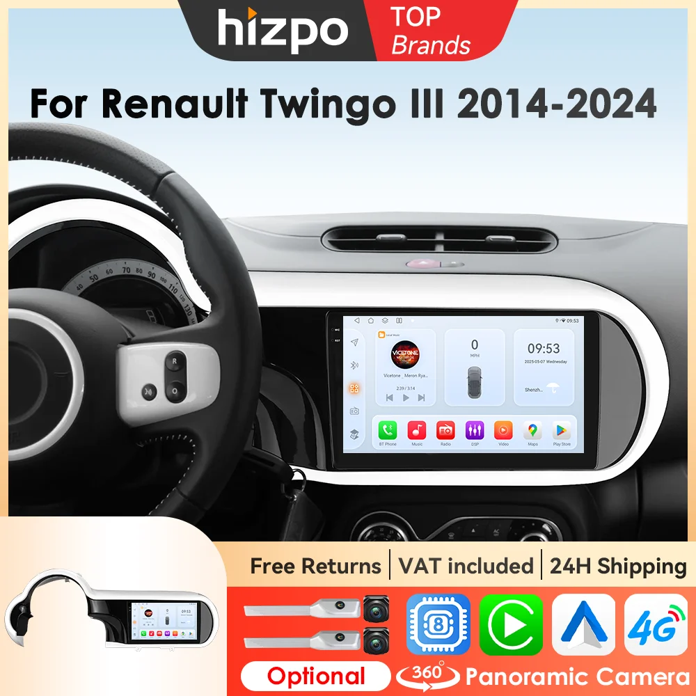 Hizpo Bluetooth-Autoradios für Renault Twingo Ⅲ 2014 - 2024 Multimedia-Player Autoradio GPS-Navigation Wireless Carplay 2din 4G