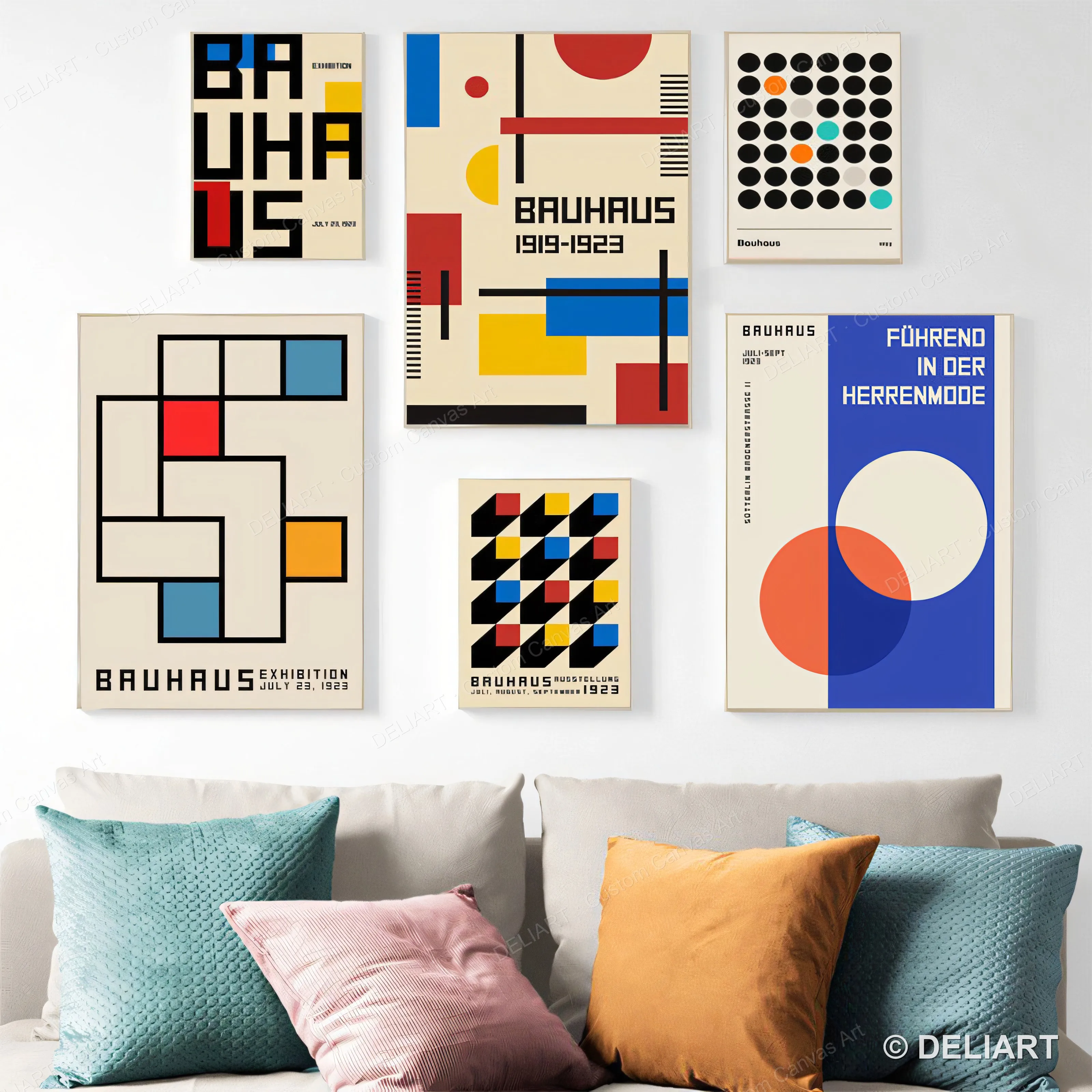 1 & 3 PCS Bauhaus Poster Retro Exhibition Mid Century Canvas Wall Art Colorful Vintage Gallery Living Room Office Decor Unframed