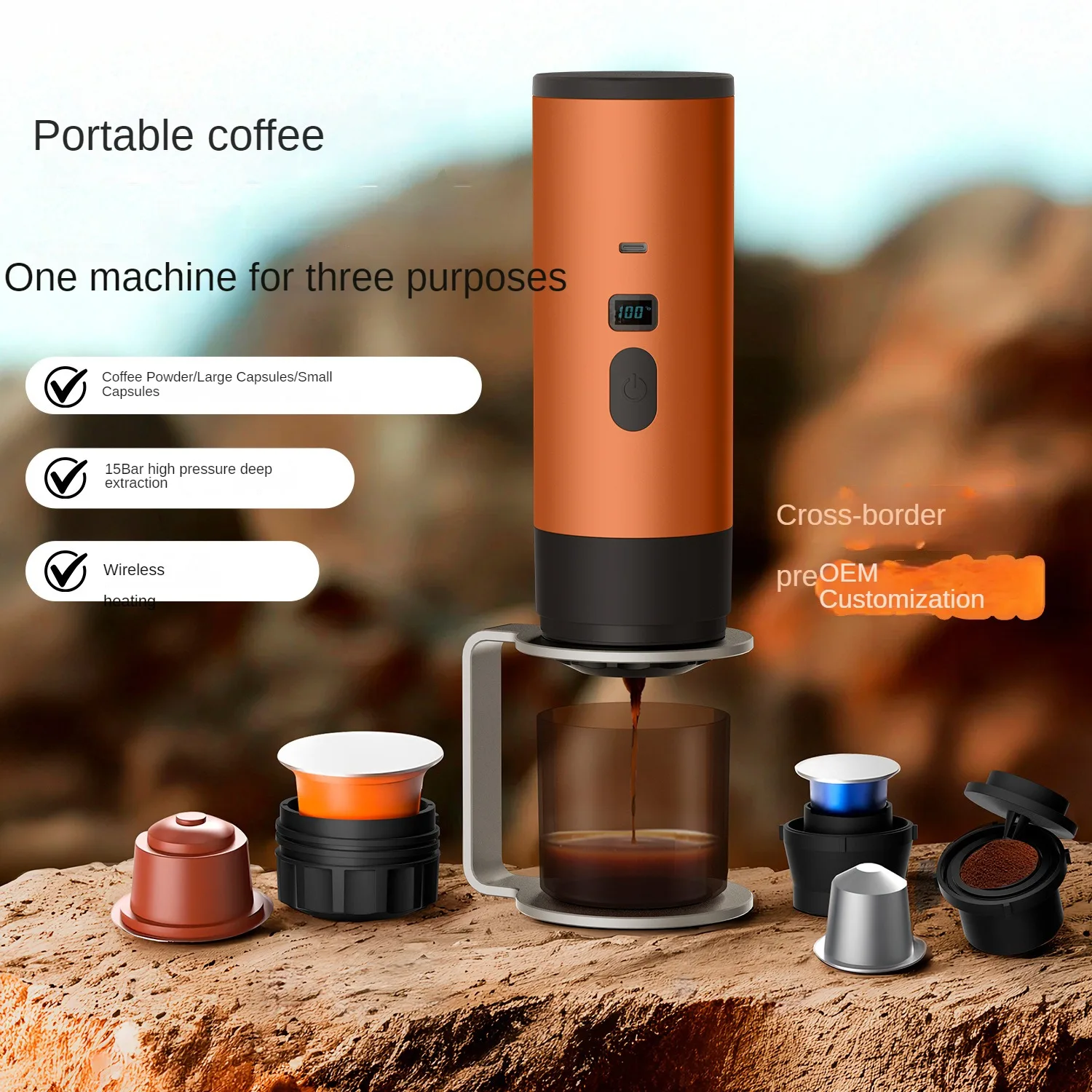 In stock New Portable Coffee Machine Outdoor Wireless Espresso Capsules For Home Car USB Power Source ROHS Certified 90ML W